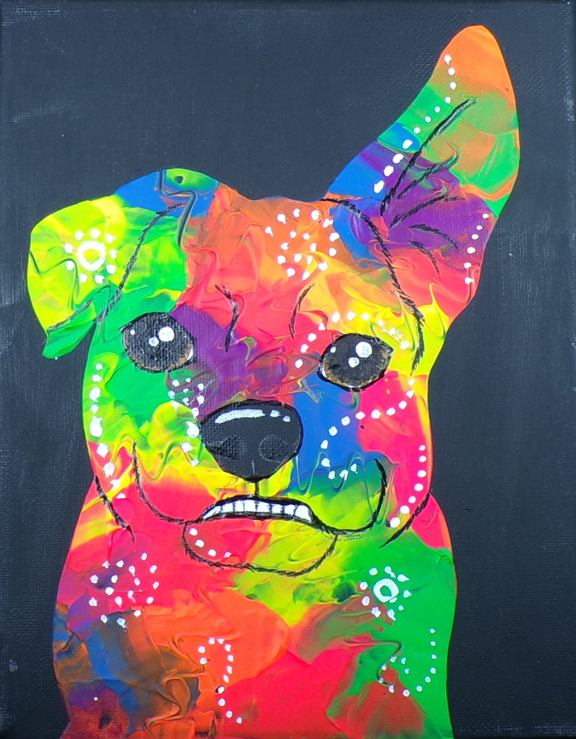 Pop Art Neon Splatter Portrait Custom Pop Art Pet Portrait Painting on Canvas from Photo, Dog Portrait Hand Painted with Acrylic Paints