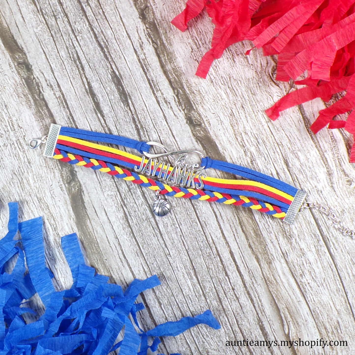 KU Jayhawk Basketball Braided Charm Bracelet