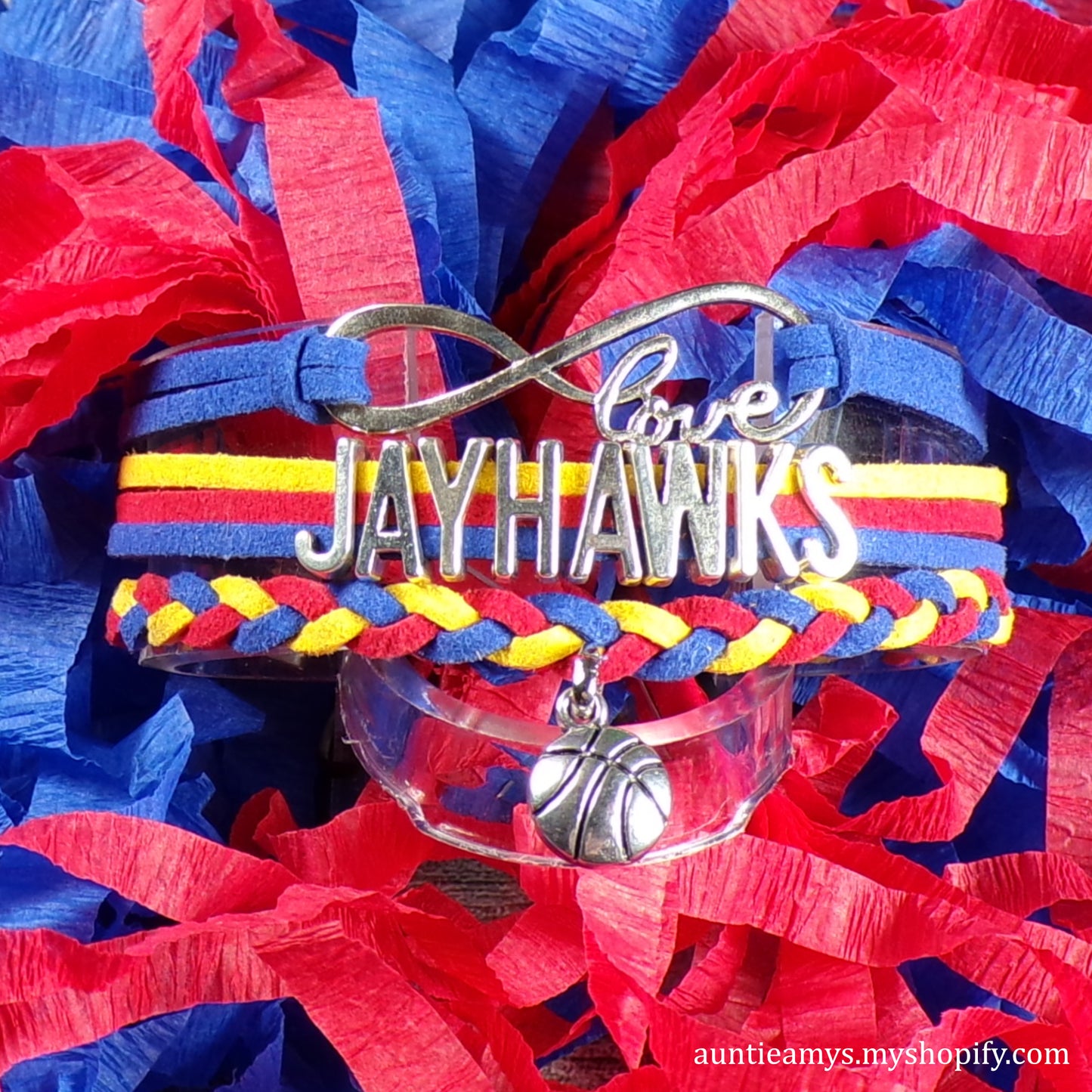 KU Jayhawk Basketball Braided Charm Bracelet