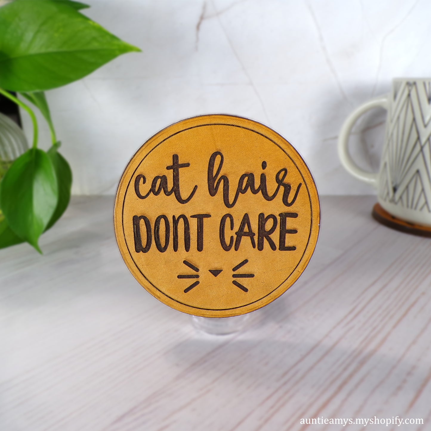 Cat Hair, Don't Care - Leather Coaster