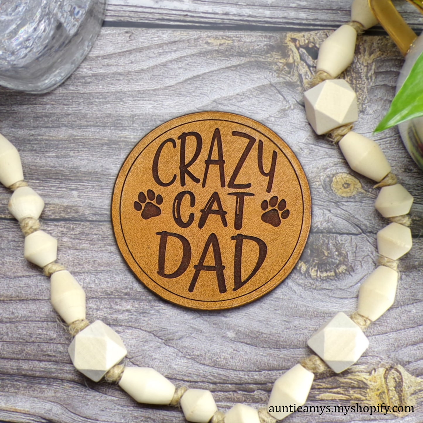 Crazy Cat Dad - Leather Coaster