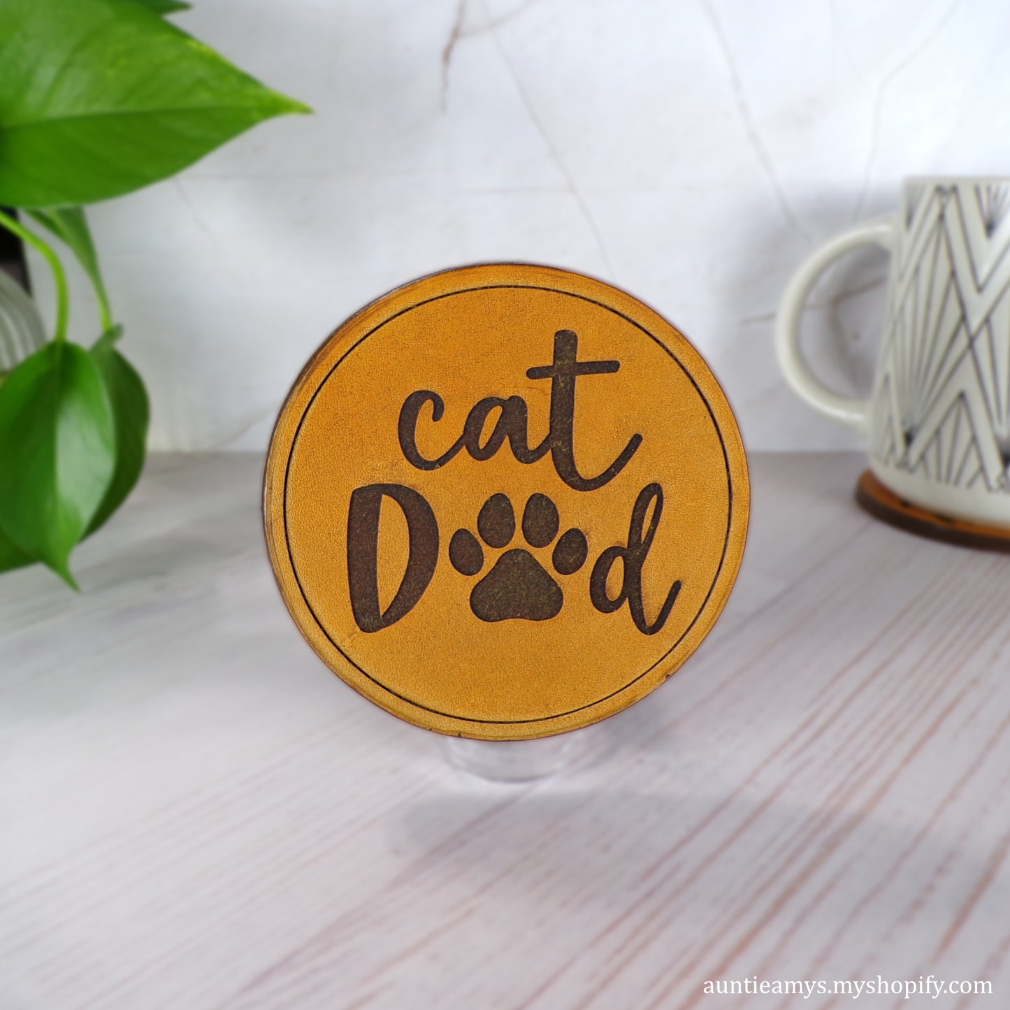 Cat Dad - Leather Coaster