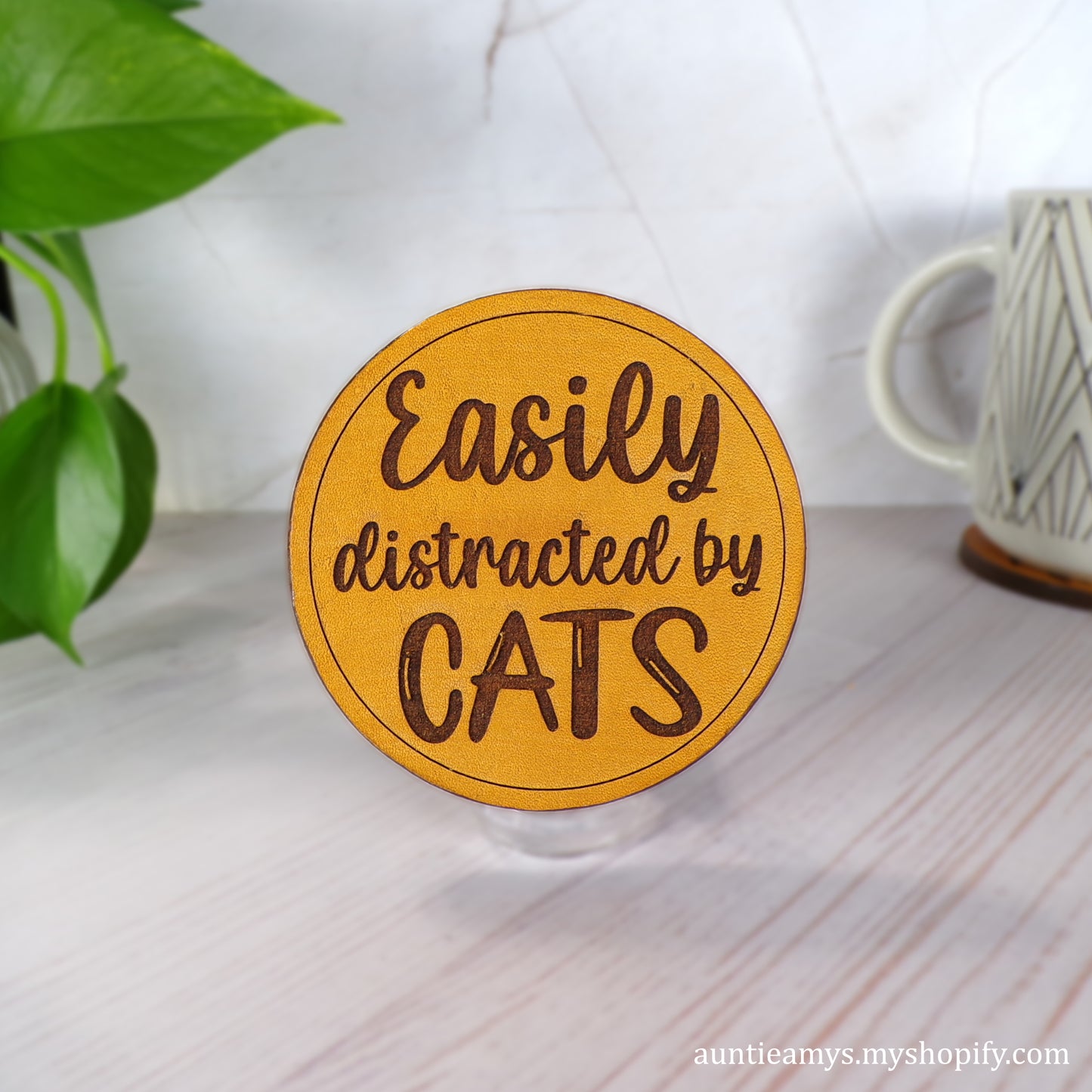 Easily Distracted By Cats - Leather Coaster