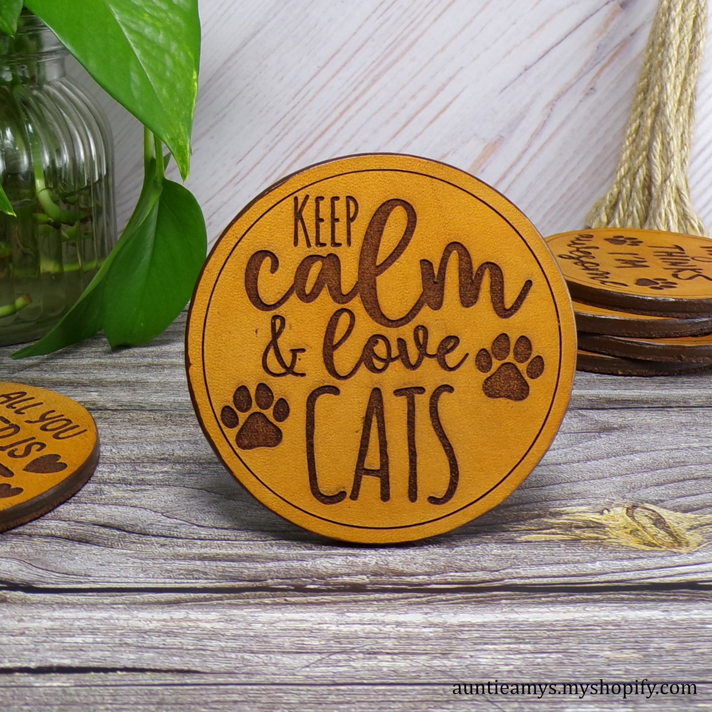 Keep Calm and Love Cats - Leather Coaster