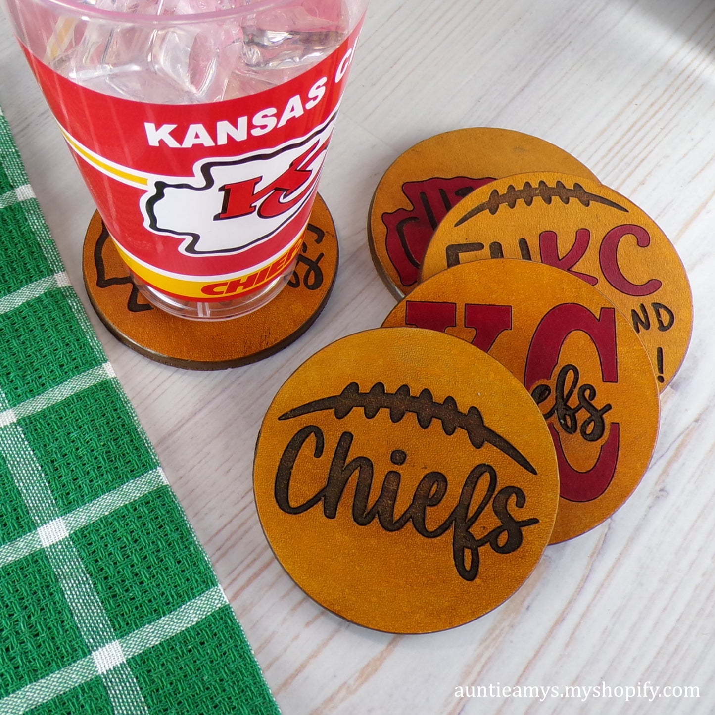 KC Chiefs Arrowhead - Leather Coaster