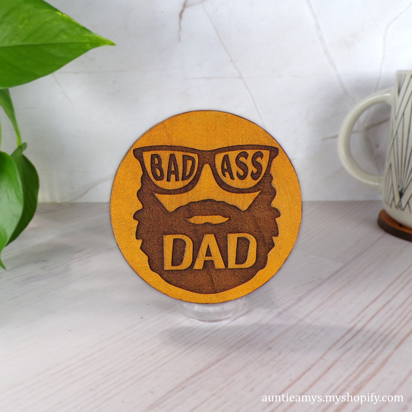 Bad Ass Dad - Leather Coaster