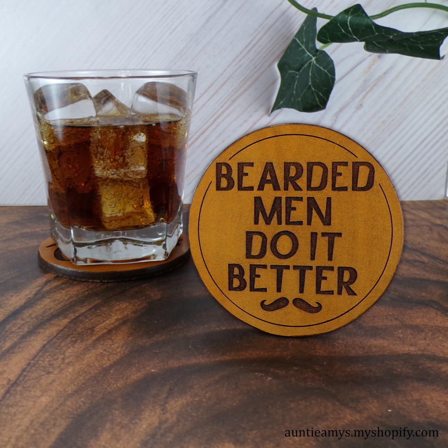 Bearded Men Do It Better - Leather Coaster