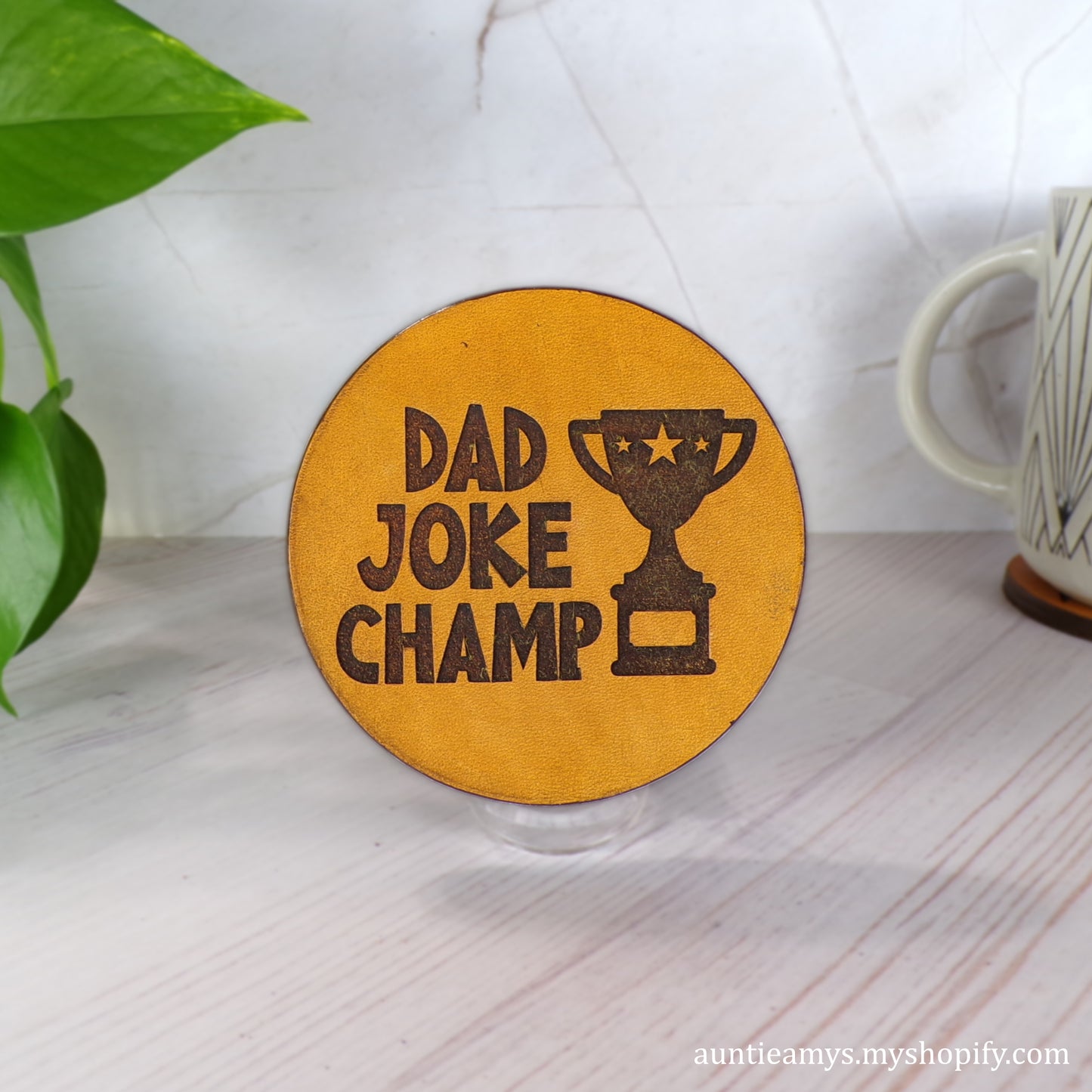 Dad Joke Champ - Leather Coaster