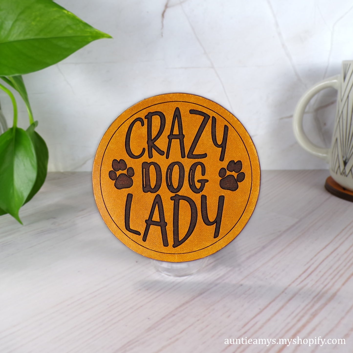 Crazy Dog Lady - Leather Coaster