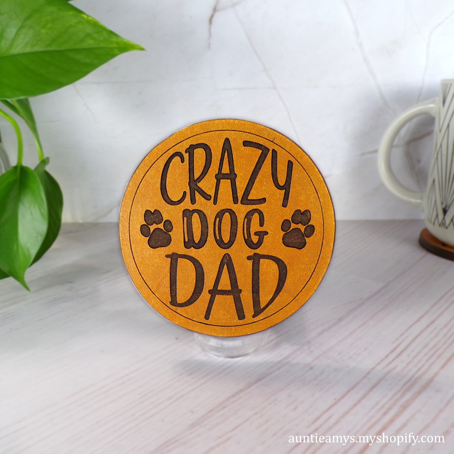 Crazy Dog Dad - Leather Coaster