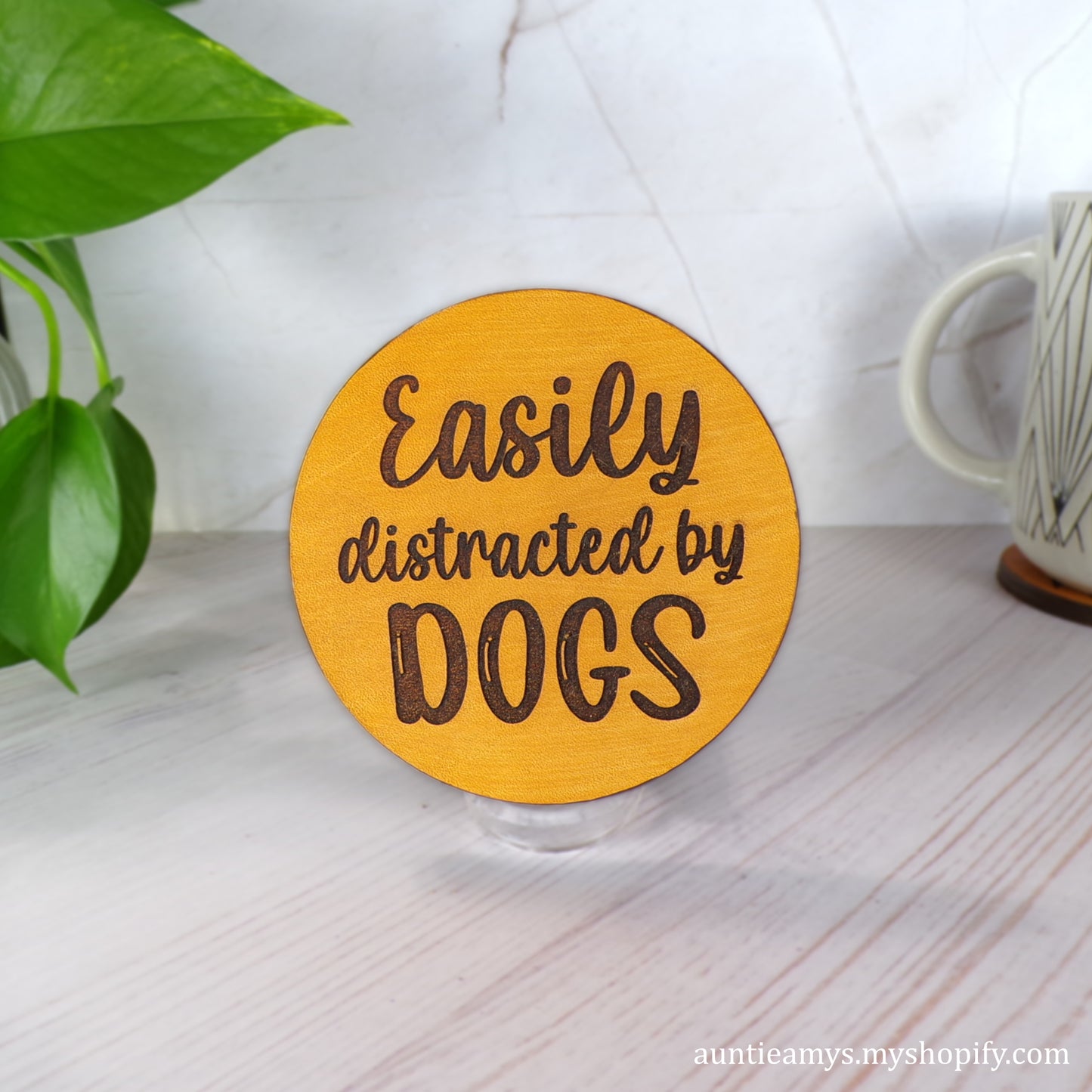 Easily Distracted By Dogs - Leather Coaster