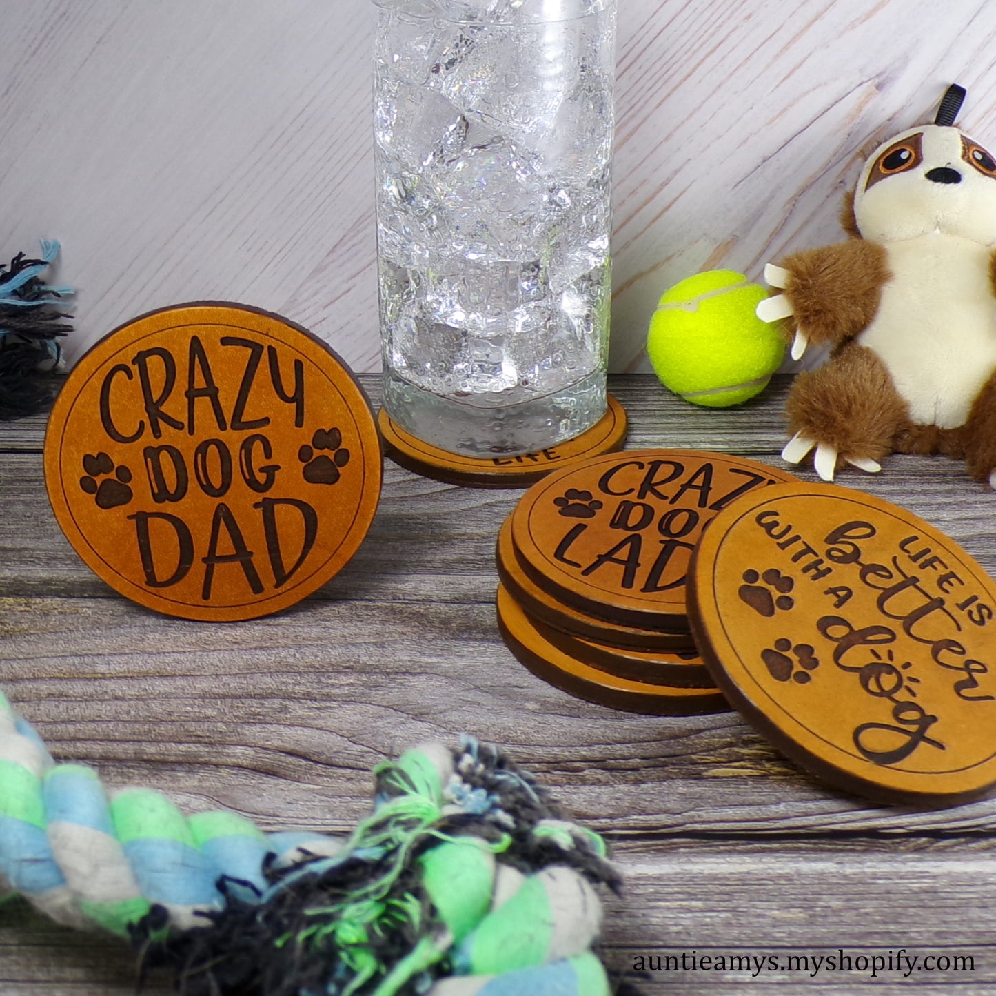 Crazy Dog Dad - Leather Coaster