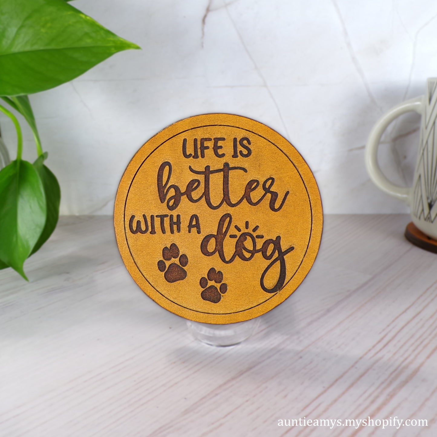 Life is Better with a Dog - Leather Coaster