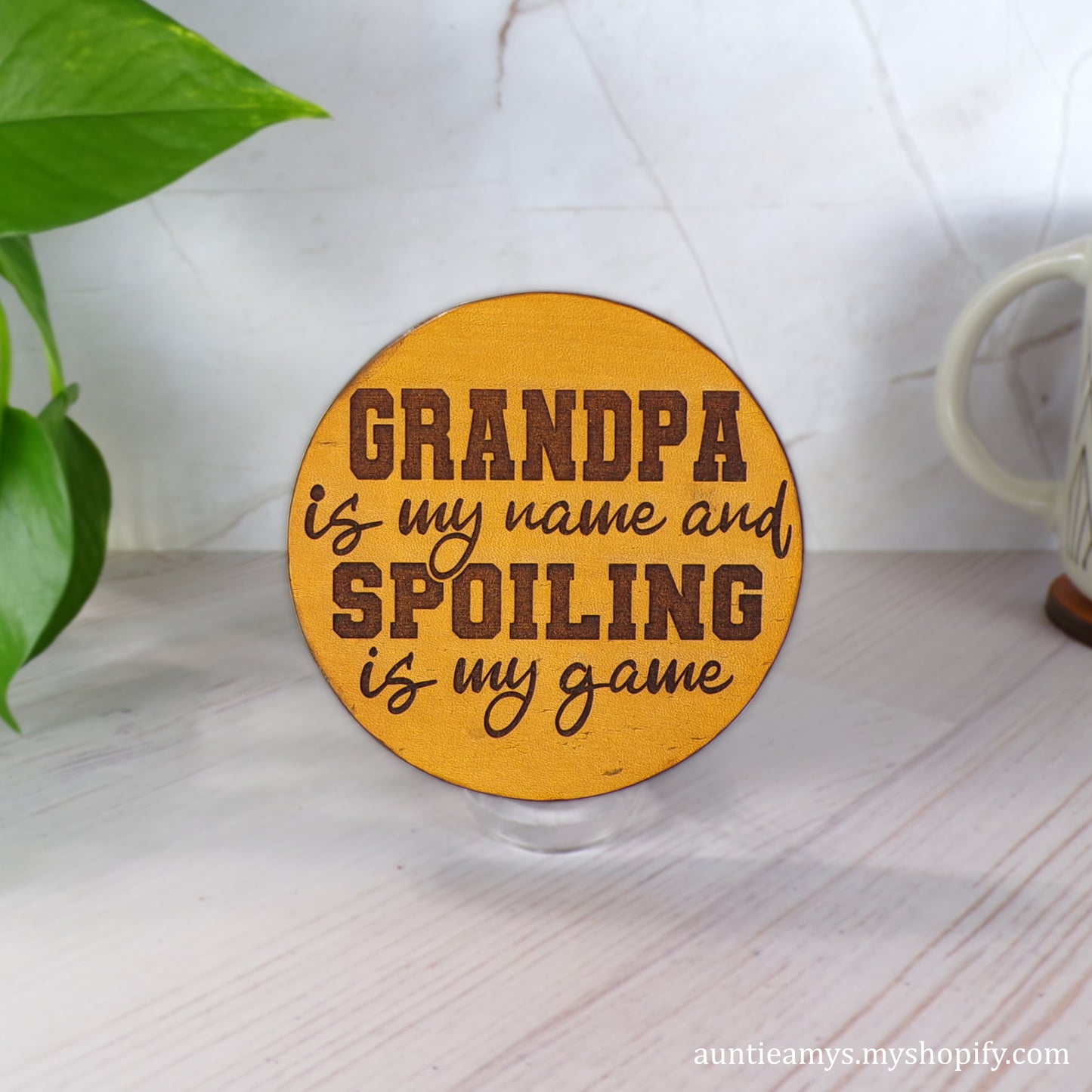 Grandpa Is My Name - Leather Coaster