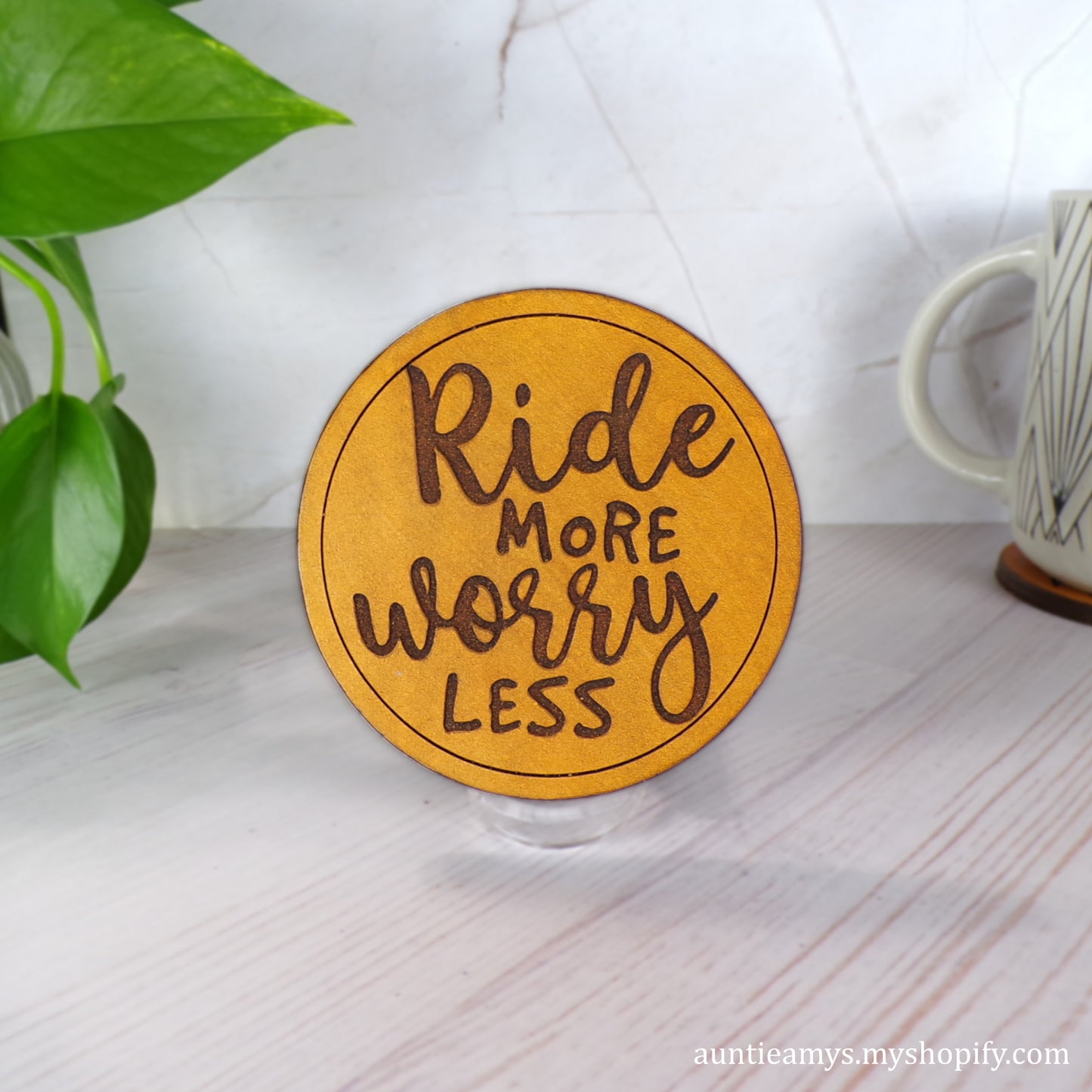 Ride More Worry Less - Leather Coaster