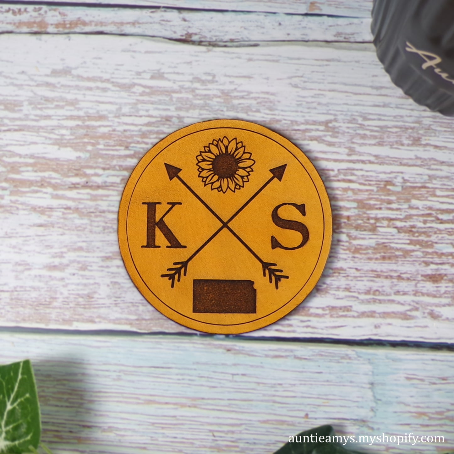 Kansas Sunflower - Leather Coaster