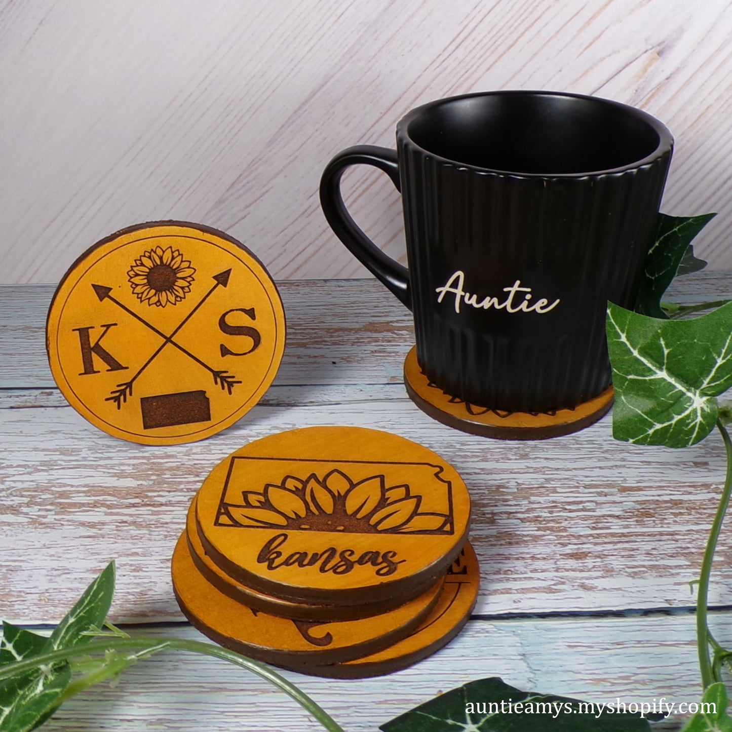 Kansas Sunflower - Leather Coaster