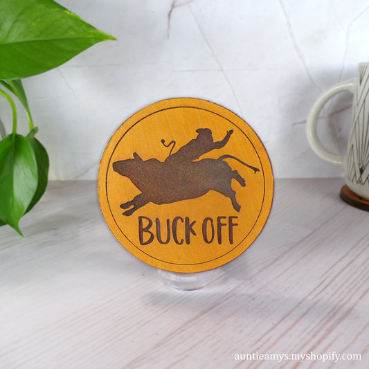 Buck Off - Leather Coaster