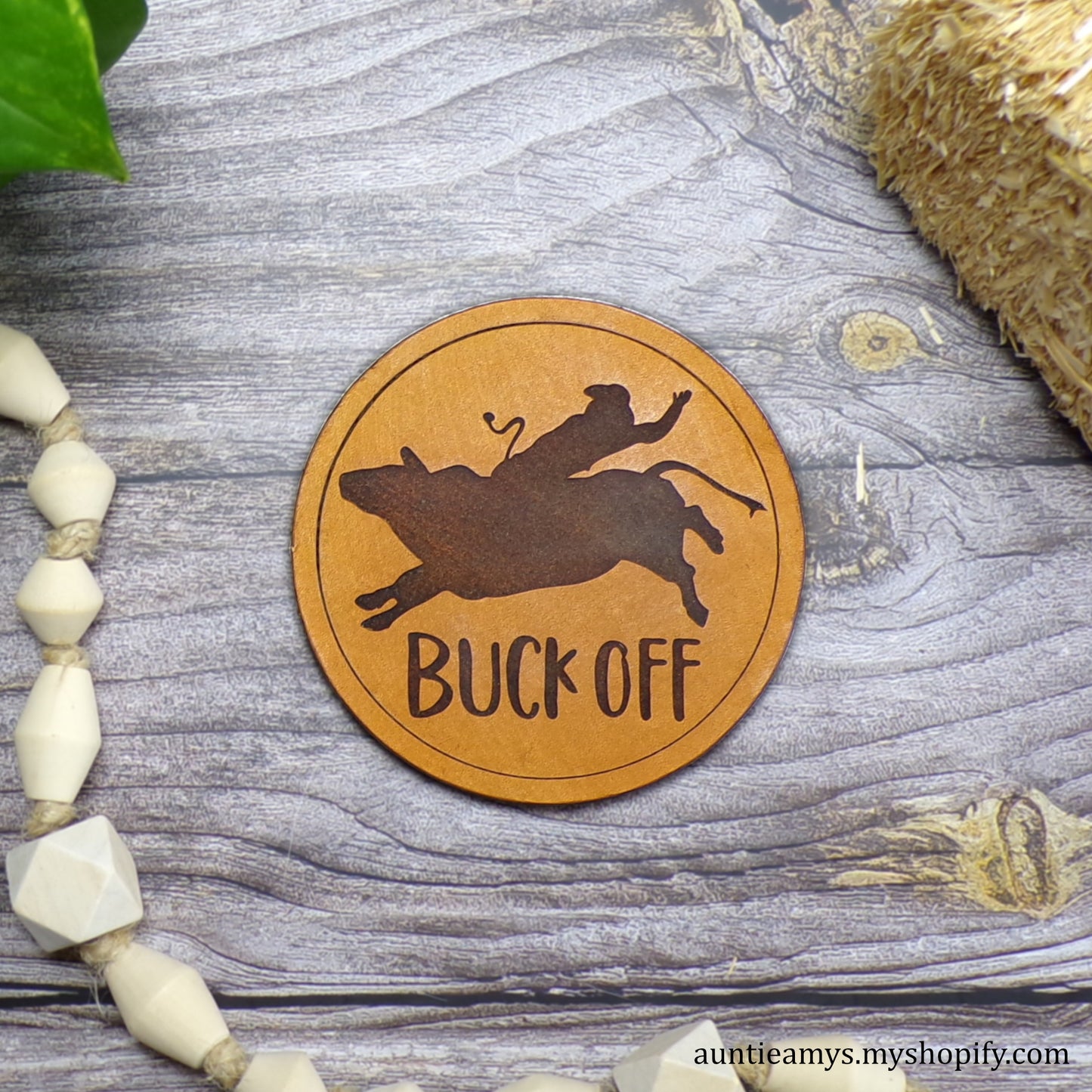 Buck Off - Leather Coaster