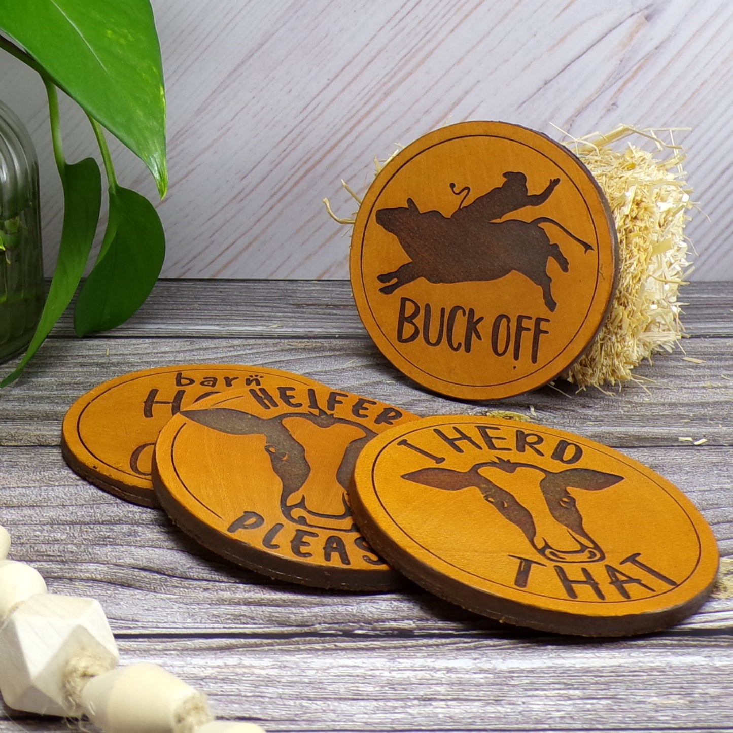 Buck Off - Leather Coaster