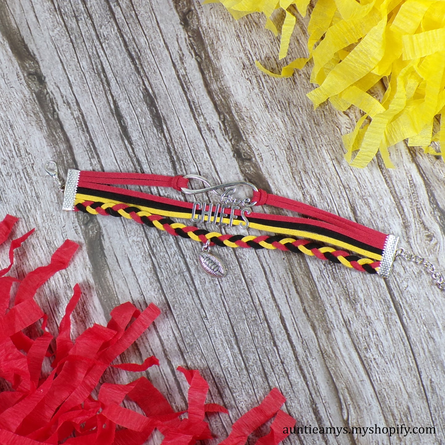 Chiefs Football Braided Charm Bracelet