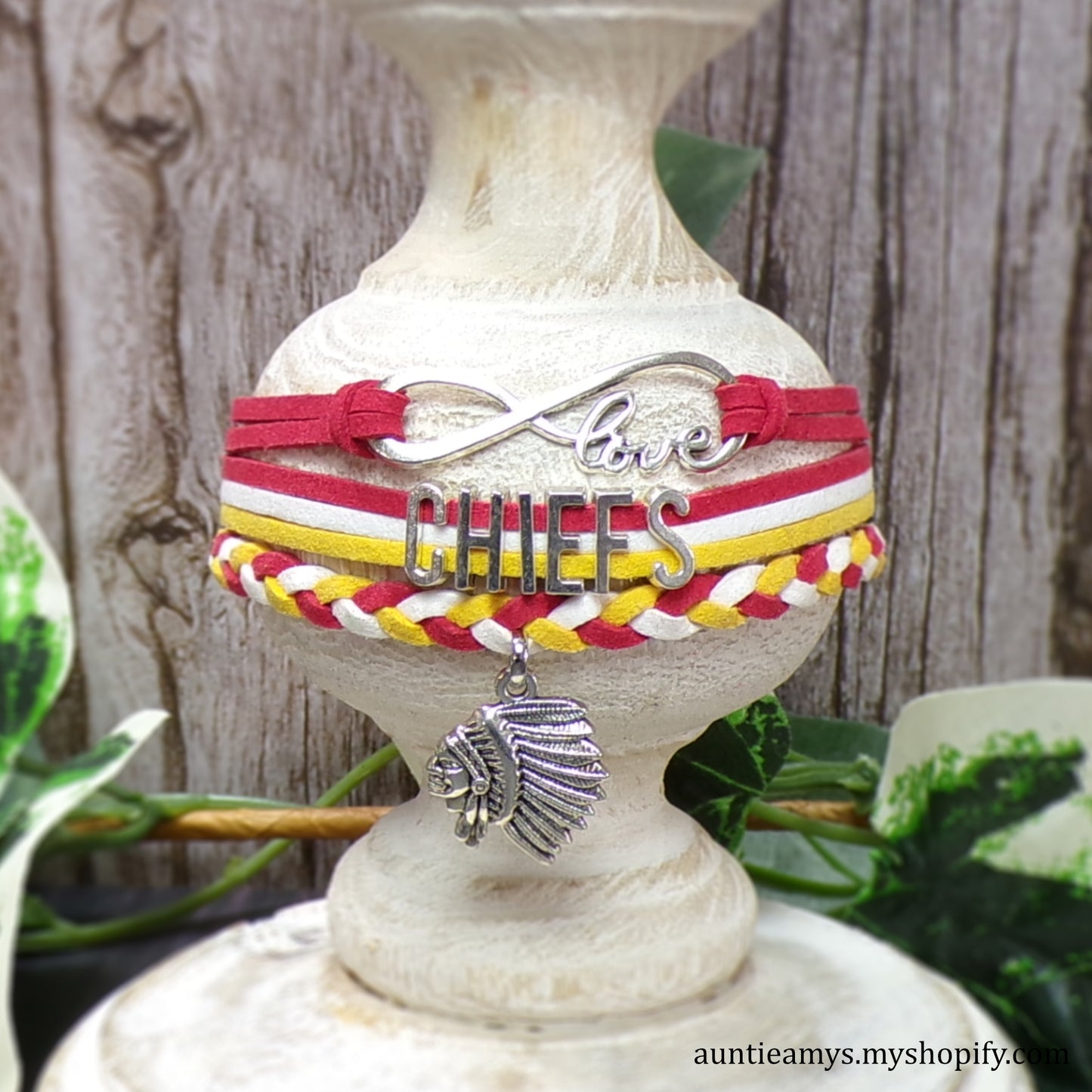 Chiefs Braided Charm Bracelet - Red/Gold/White