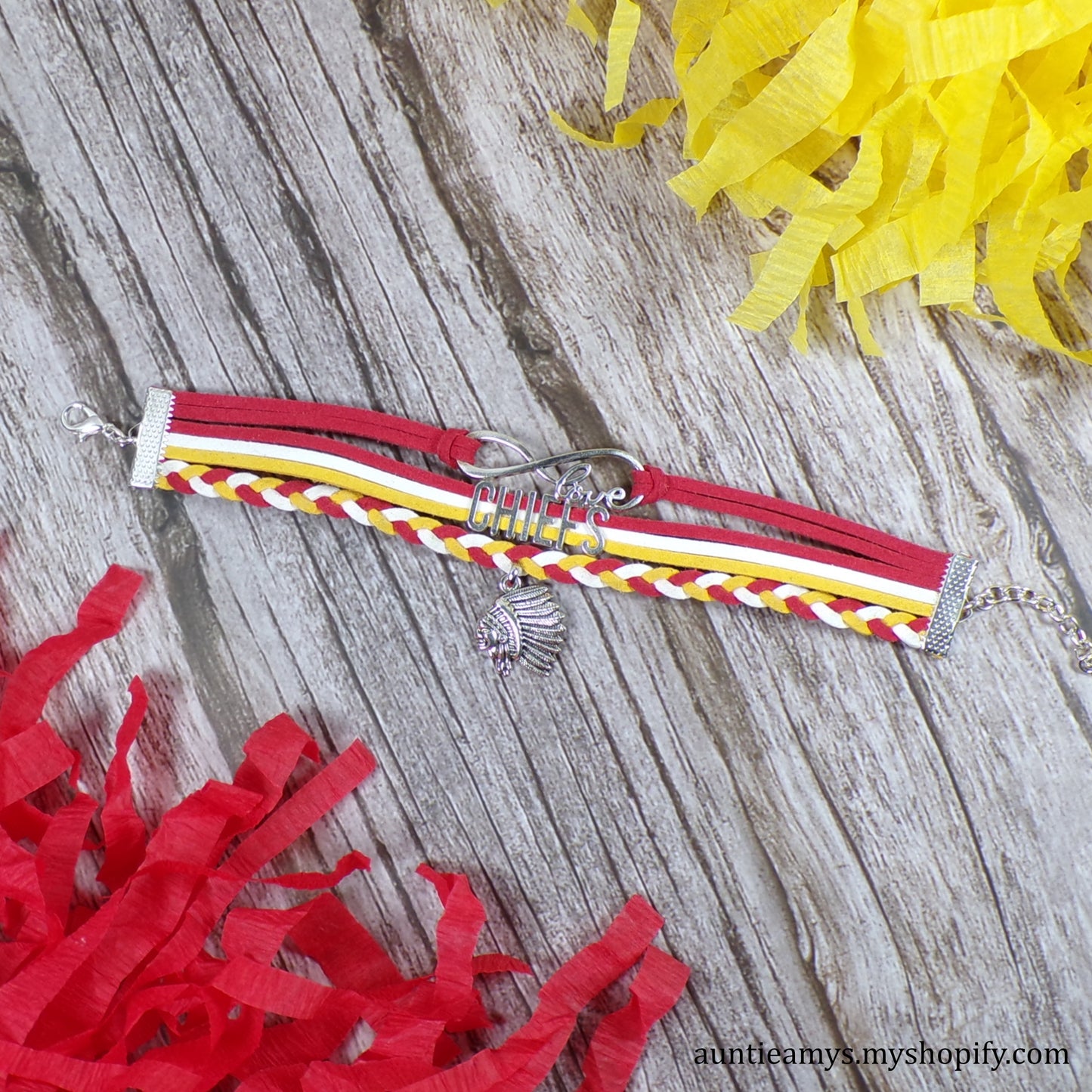 Chiefs Braided Charm Bracelet - Red/Gold/White