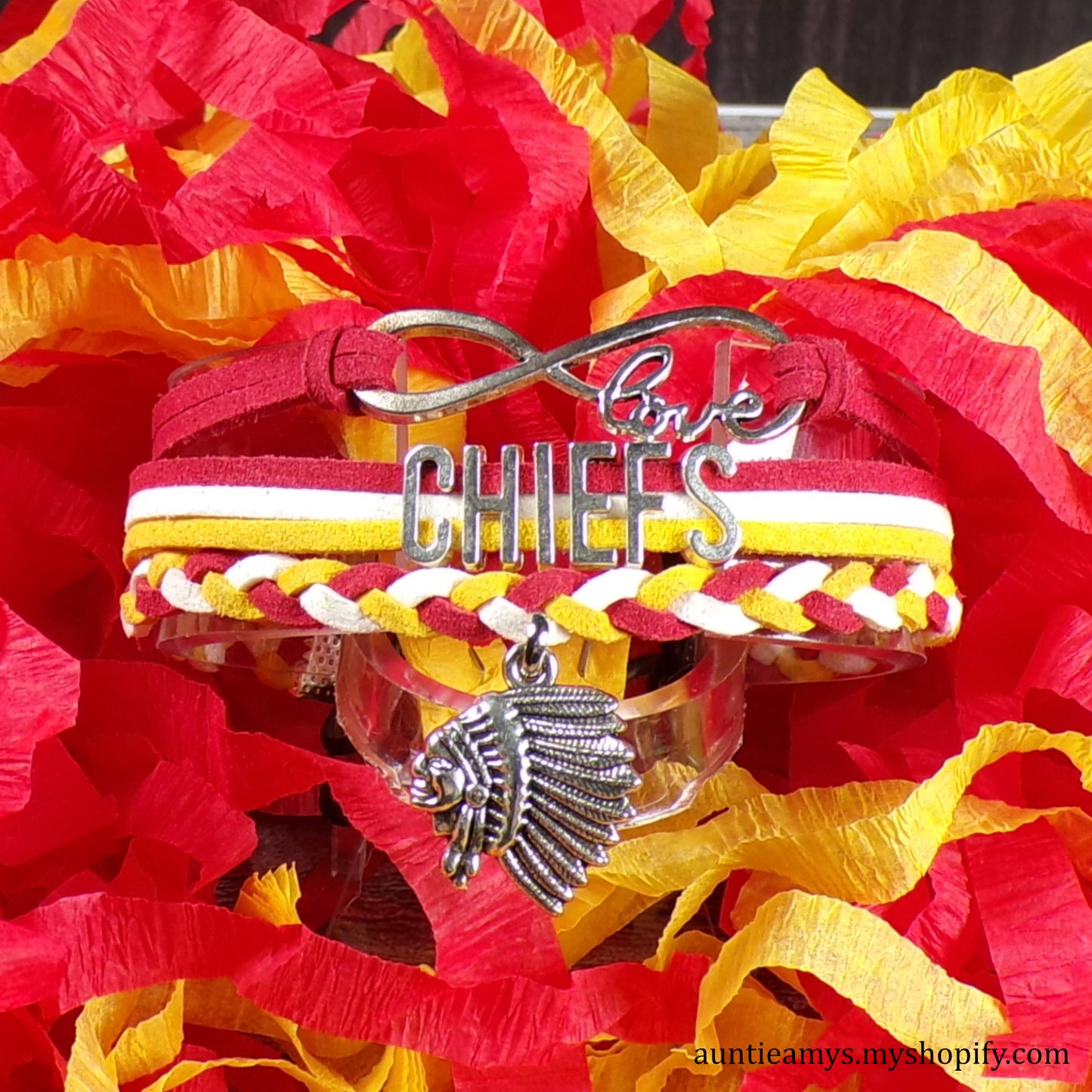 Chiefs Braided Charm Bracelet - Red/Gold/White