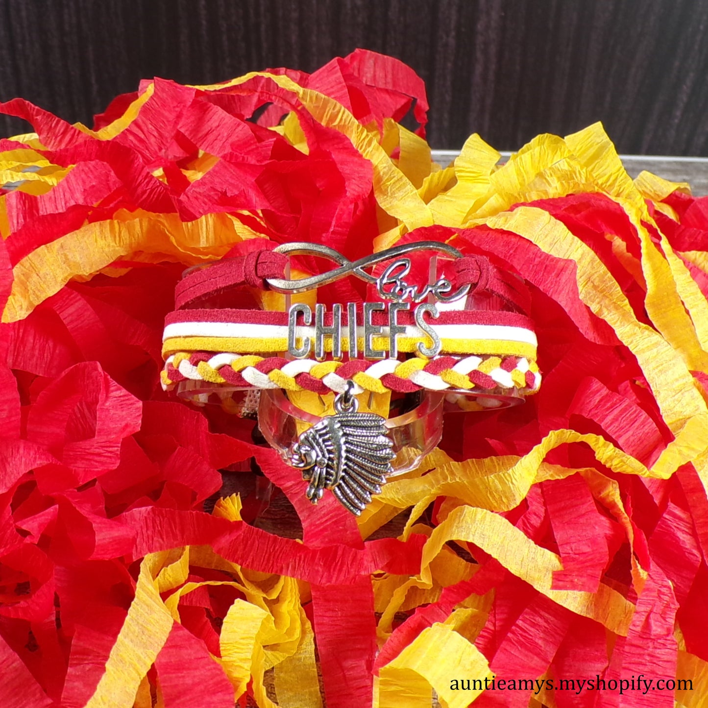 Chiefs Braided Charm Bracelet - Red/Gold/White