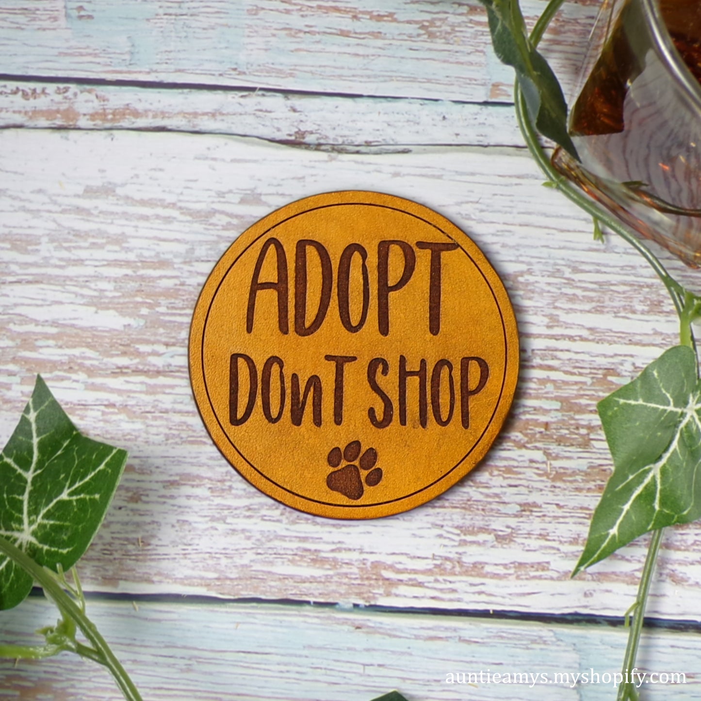 Adopt Don't Shop - Leather Coaster