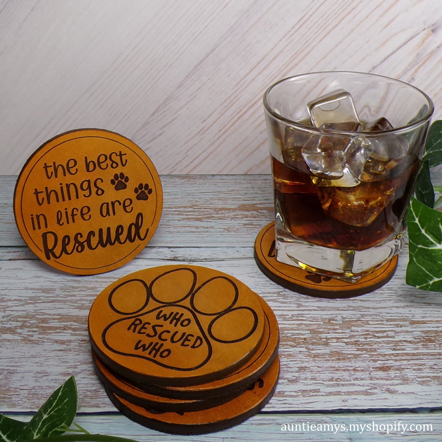 Adopt Don't Shop - Leather Coaster