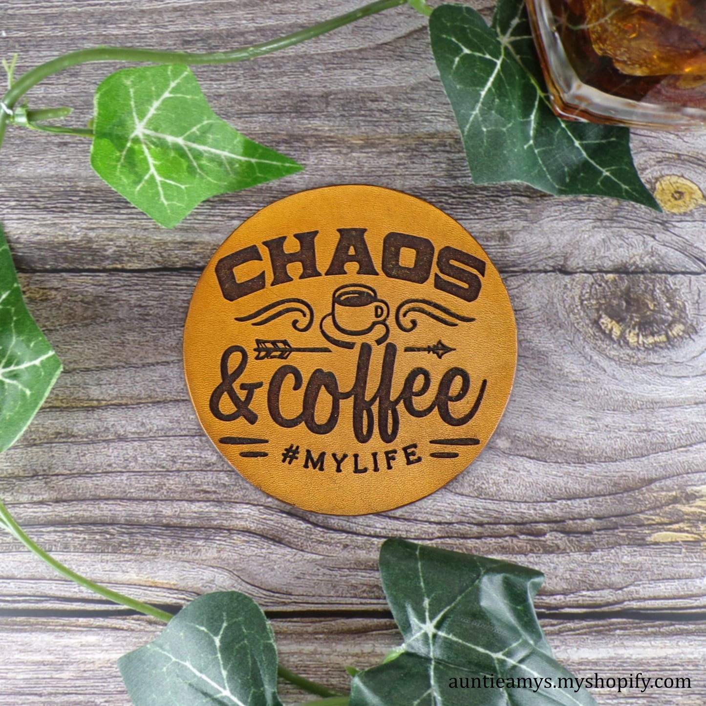 Chaos & Coffee - Leather Coaster