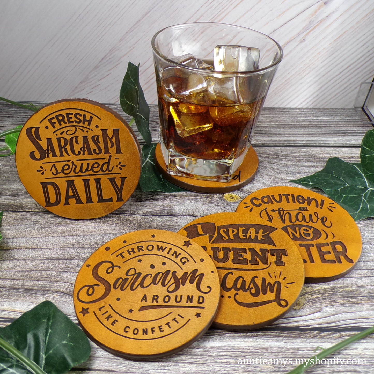 Throwing Sarcasm Around Like Confetti - Leather Coaster