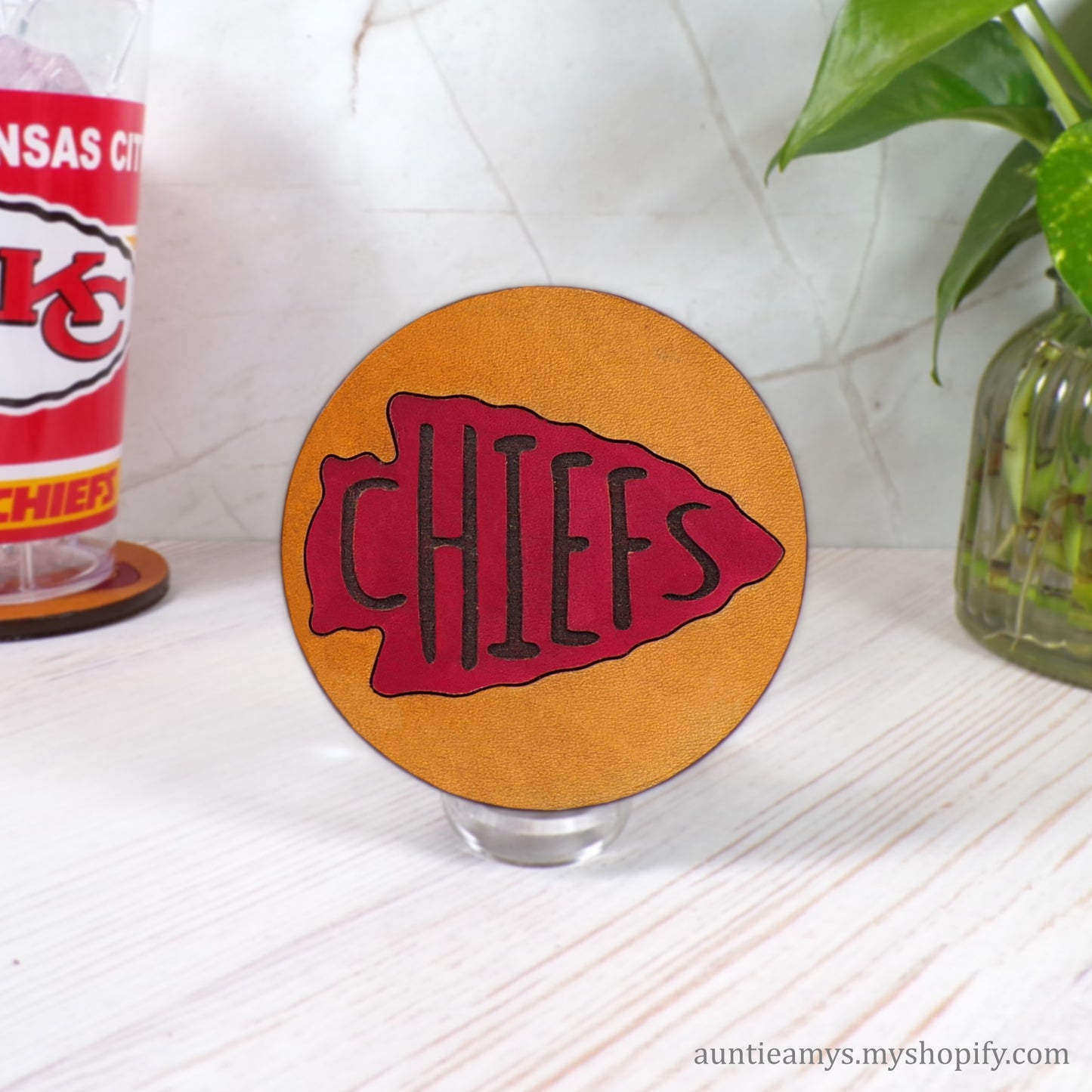 KC Chiefs Arrowhead - Leather Coaster