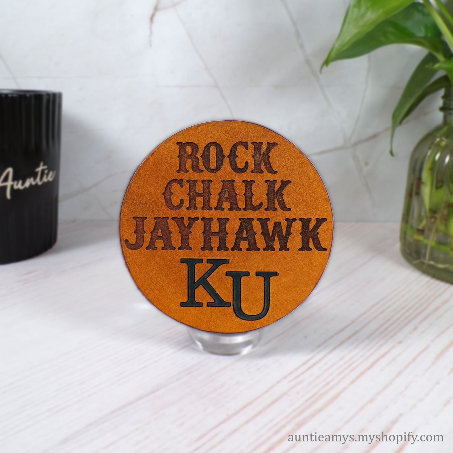 Rock Chalk Jayhawk - Leather Coaster