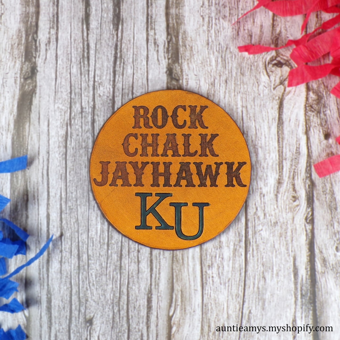 Rock Chalk Jayhawk - Leather Coaster