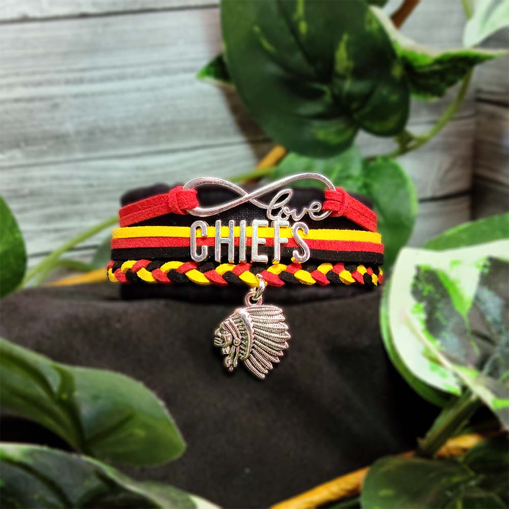 Chiefs Braided Charm Bracelet - Red/Gold/Black