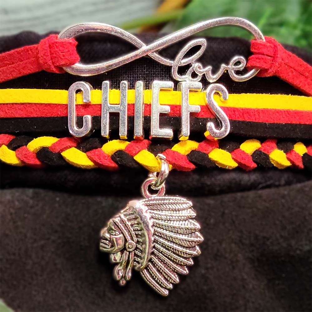 Chiefs Braided Charm Bracelet - Red/Gold/Black